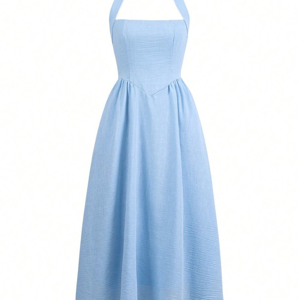 Blue Elegant Women's Hanging halter Neck Long Dress - Picture 5 of 11